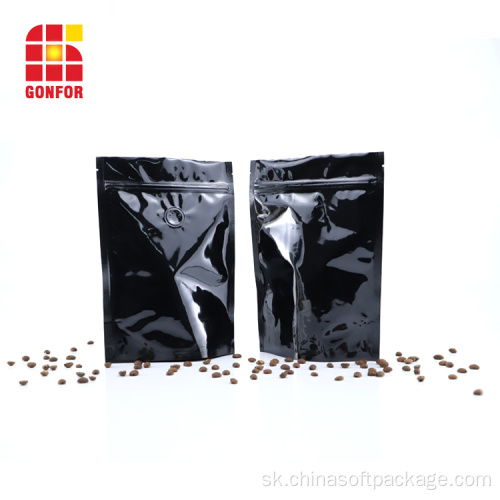 Čierna hliníková fólia balenie kávových tašiek s ventilom